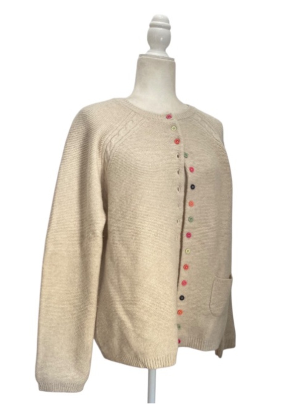 Tabitha Webb Lambswool Cardigan Oatmeal Multicolor Button Knit Sweater - Picture 3 of 9